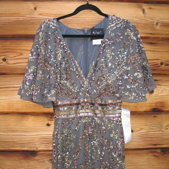 Mac Duggal 5439 Womens Embellished Cape Sleeve Gown Dress - Picture 8 of 16